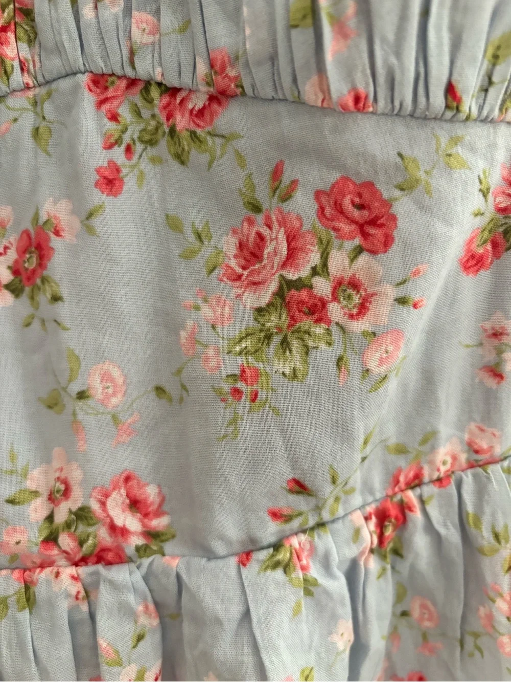 Abercrombie & Fitch Powder Blue Floral Tiered Maxi Dress